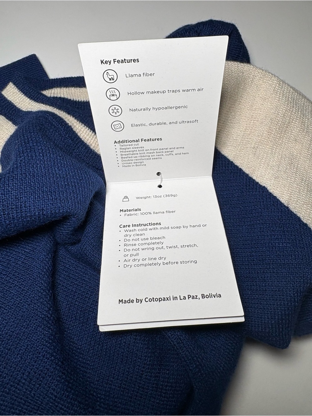cotopaxi Libre Llama Fiber Crewneck Navy & Cream Sweater - Picture 8 of 8